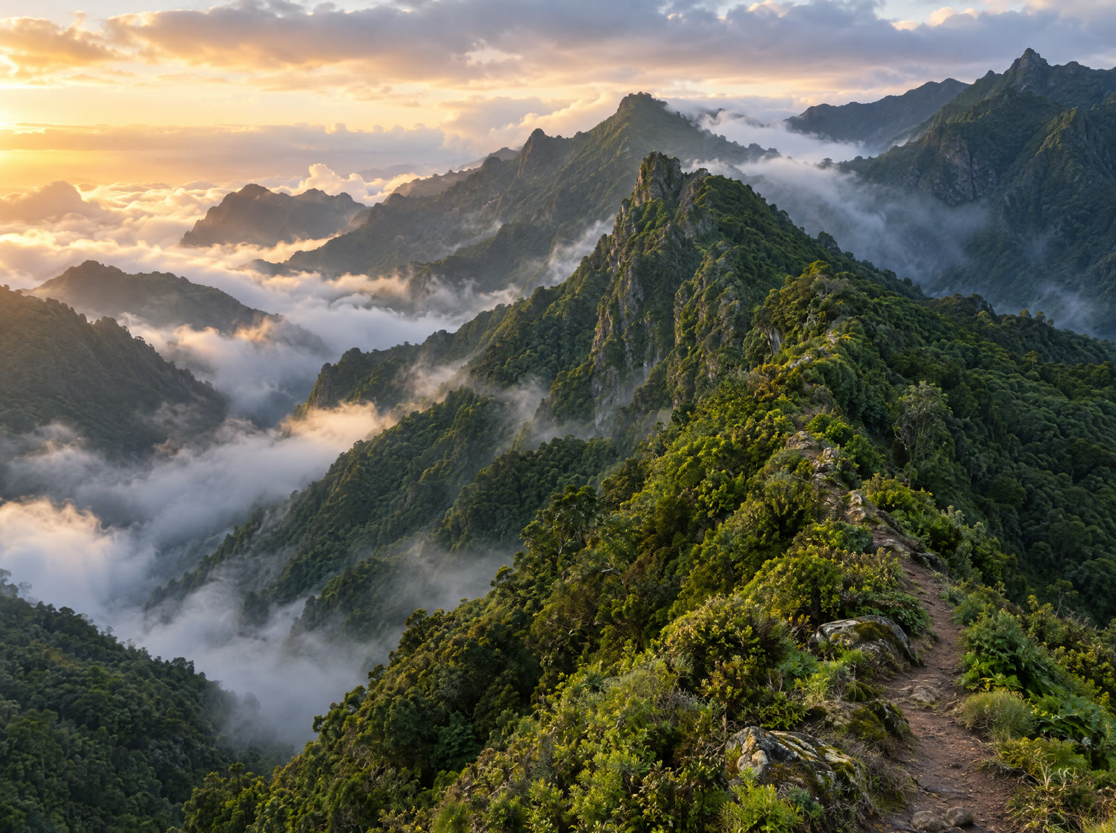 Montañas afiladas de Anaga cubiertas de bosque de laurisilva y niebla